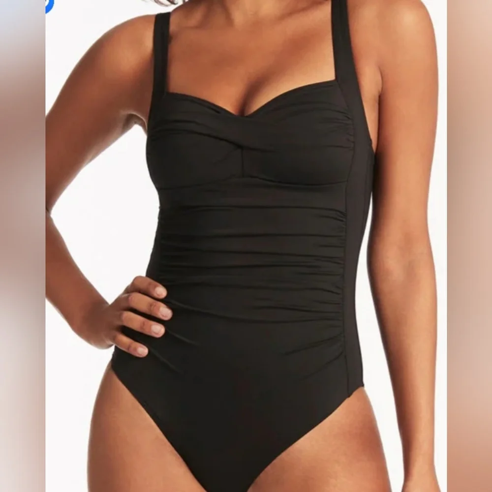 Sea Level Swim Twist Front One piece Women's sz 8 swimsuit Black New - Picture 1 of 6